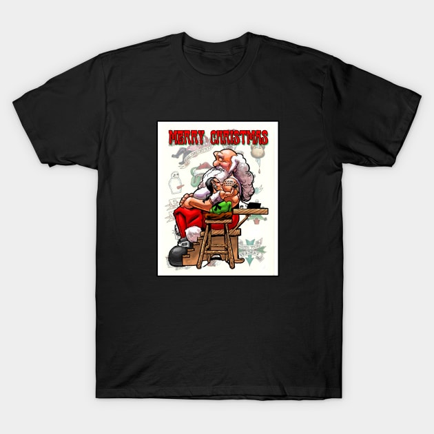 Santa Gets a Tattoo T-Shirt by Biomek